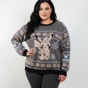 Pokemon Pikachu Pichu Holiday Sweater Grey Plus Size  Pullovers Size 2X